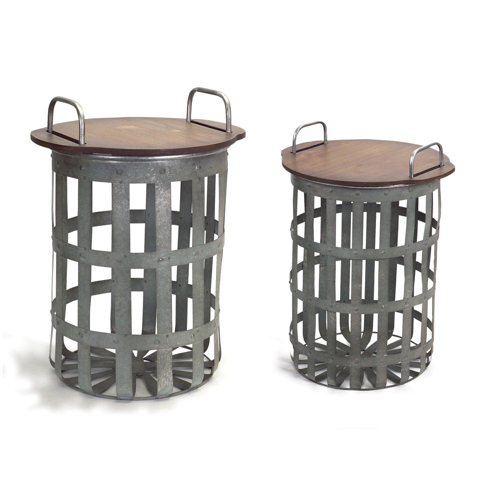 Set of Two 16 Grey and Brown Round End Tables
