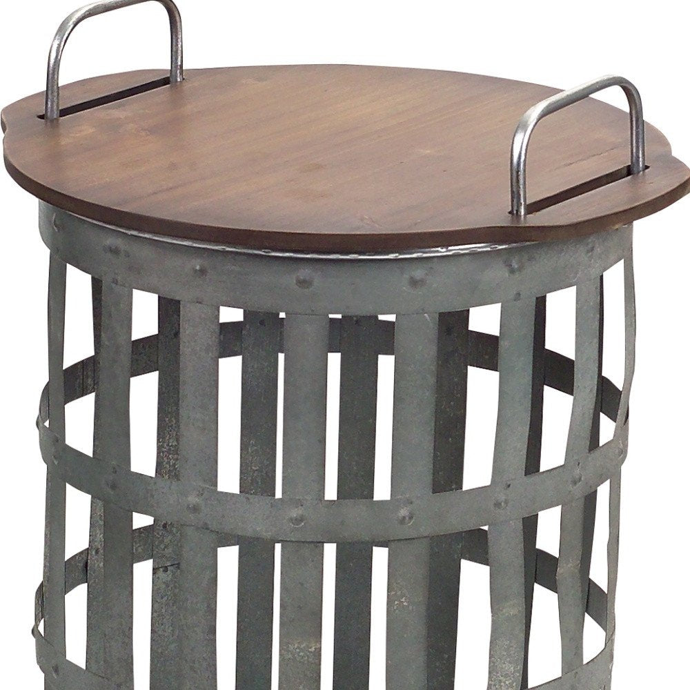 Set of Two 16 Grey and Brown Round End Tables