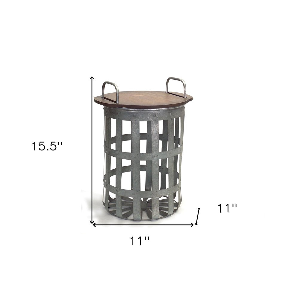 Set of Two 16 Grey and Brown Round End Tables