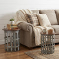 Set of Two 16 Grey and Brown Round End Tables
