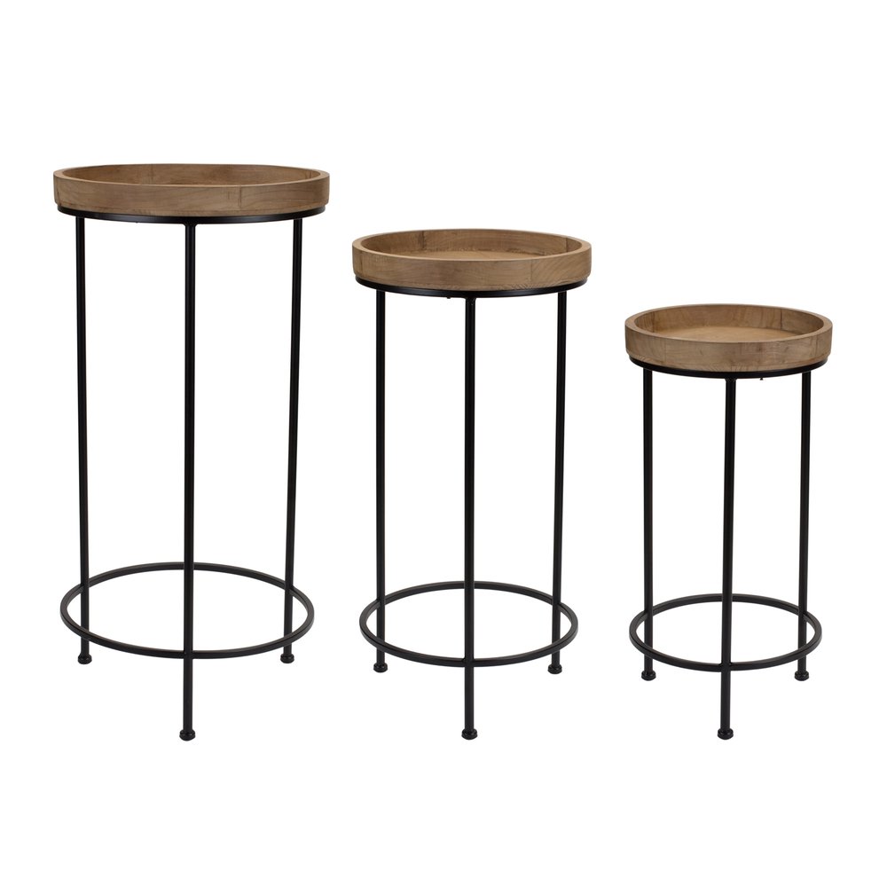 Set of Three 29 Black and Brown Round End Tables