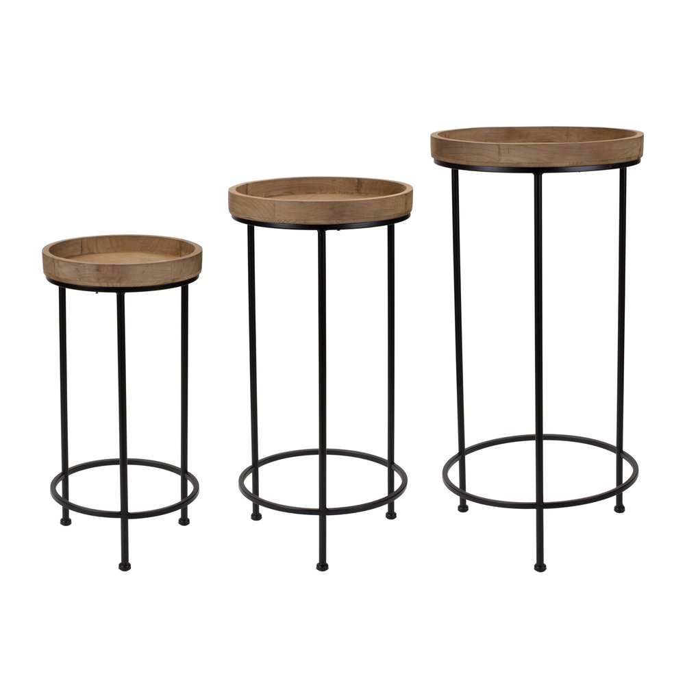 Set of Three 29 Black and Brown Round End Tables