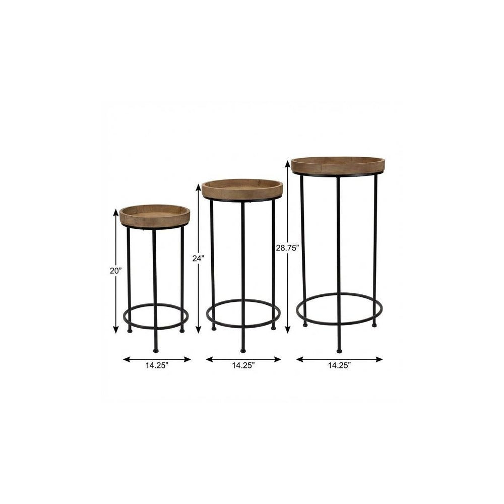 Set of Three 29 Black and Brown Round End Tables