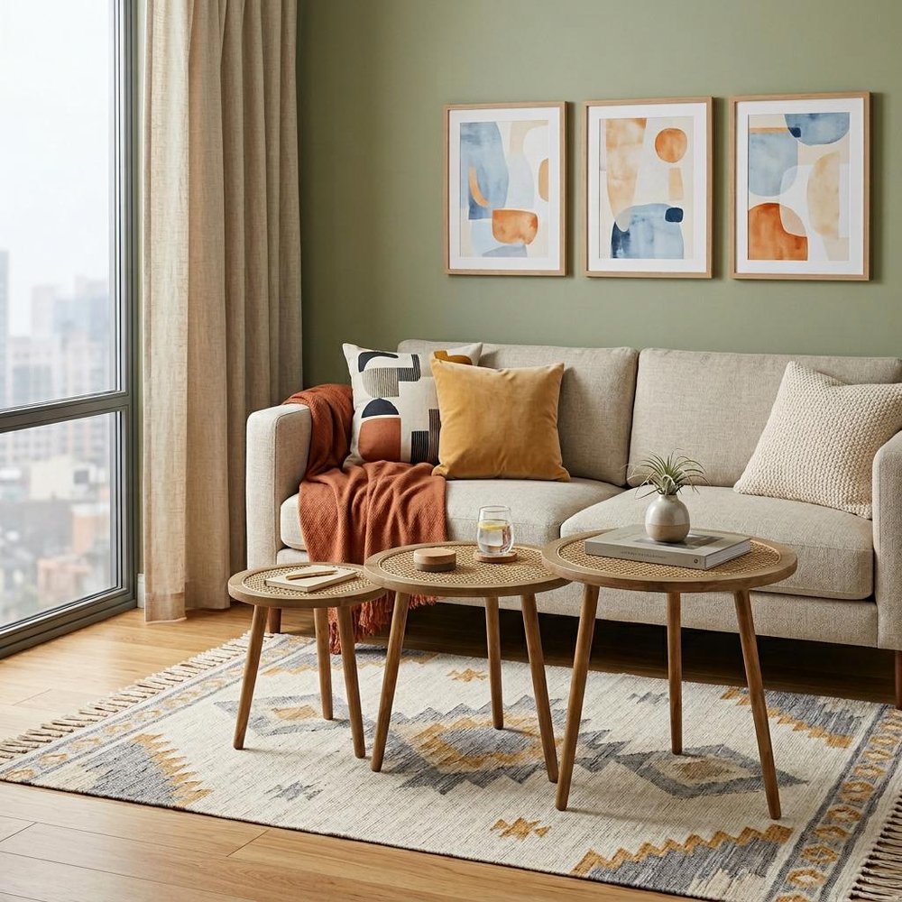 Set of Three 24 Brown Round End Tables