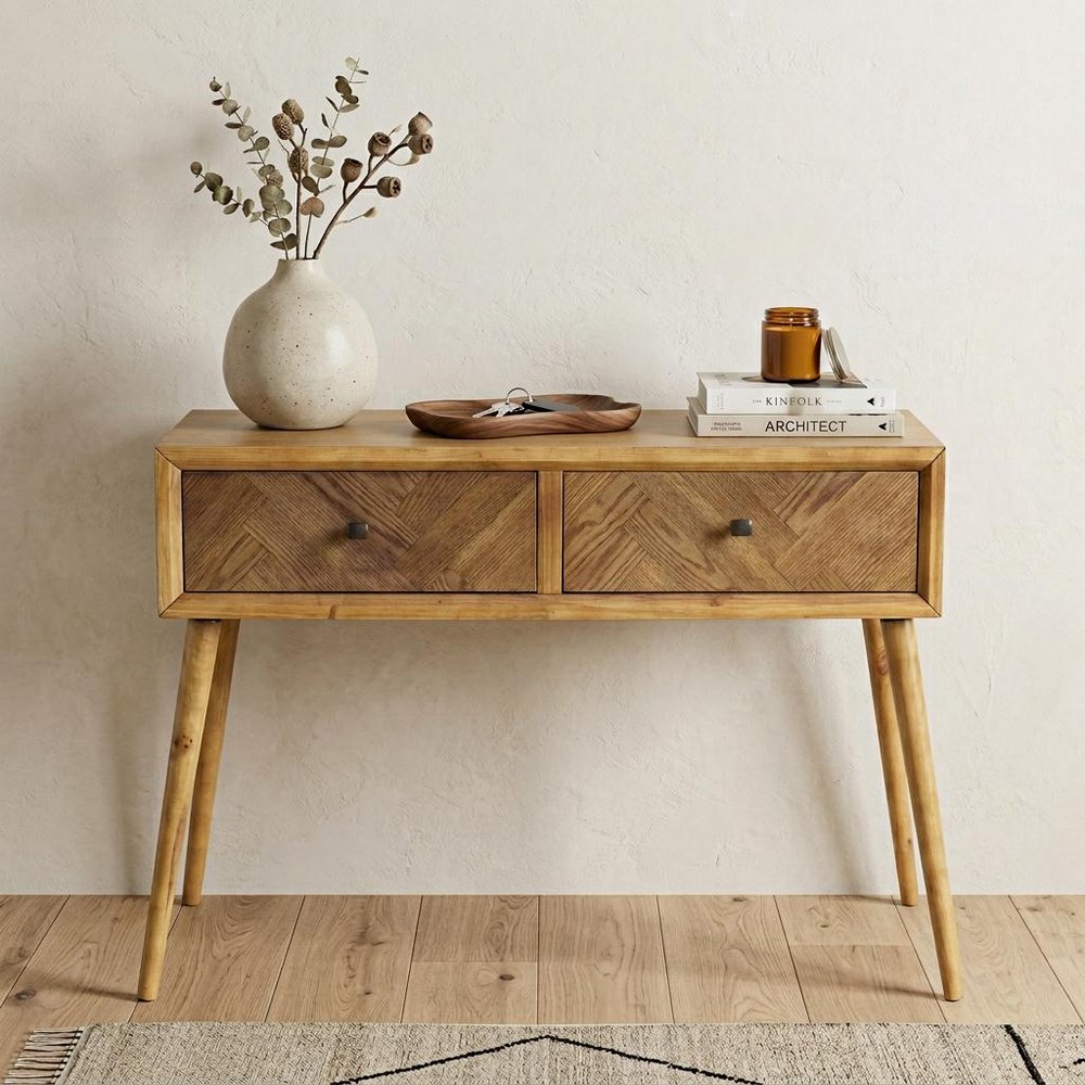 Brown End Table with Two Drawers - 47-inch