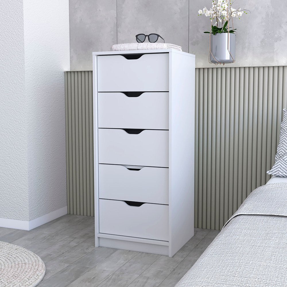 White Five Drawer Dresser - 18-inch