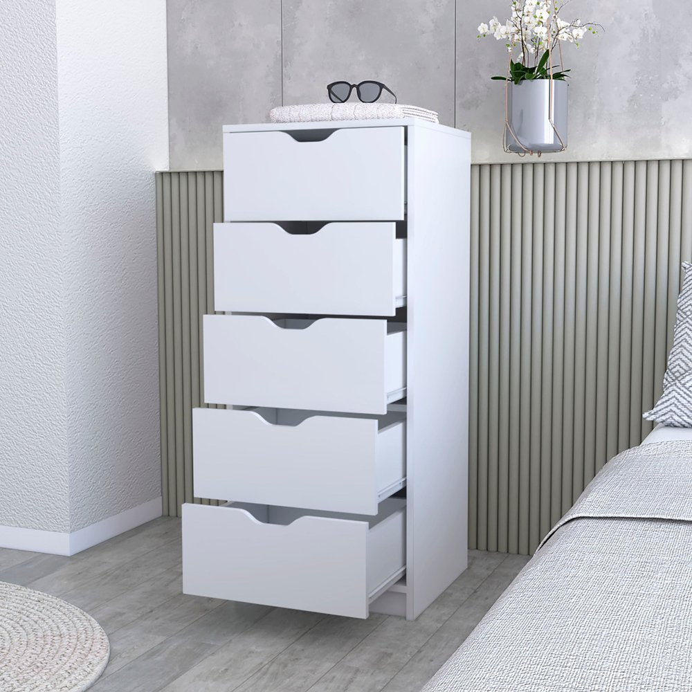 White Five Drawer Dresser - 18-inch