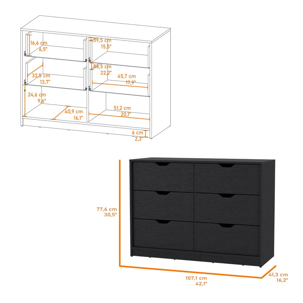 White Six Drawer Dresser - 42-inch