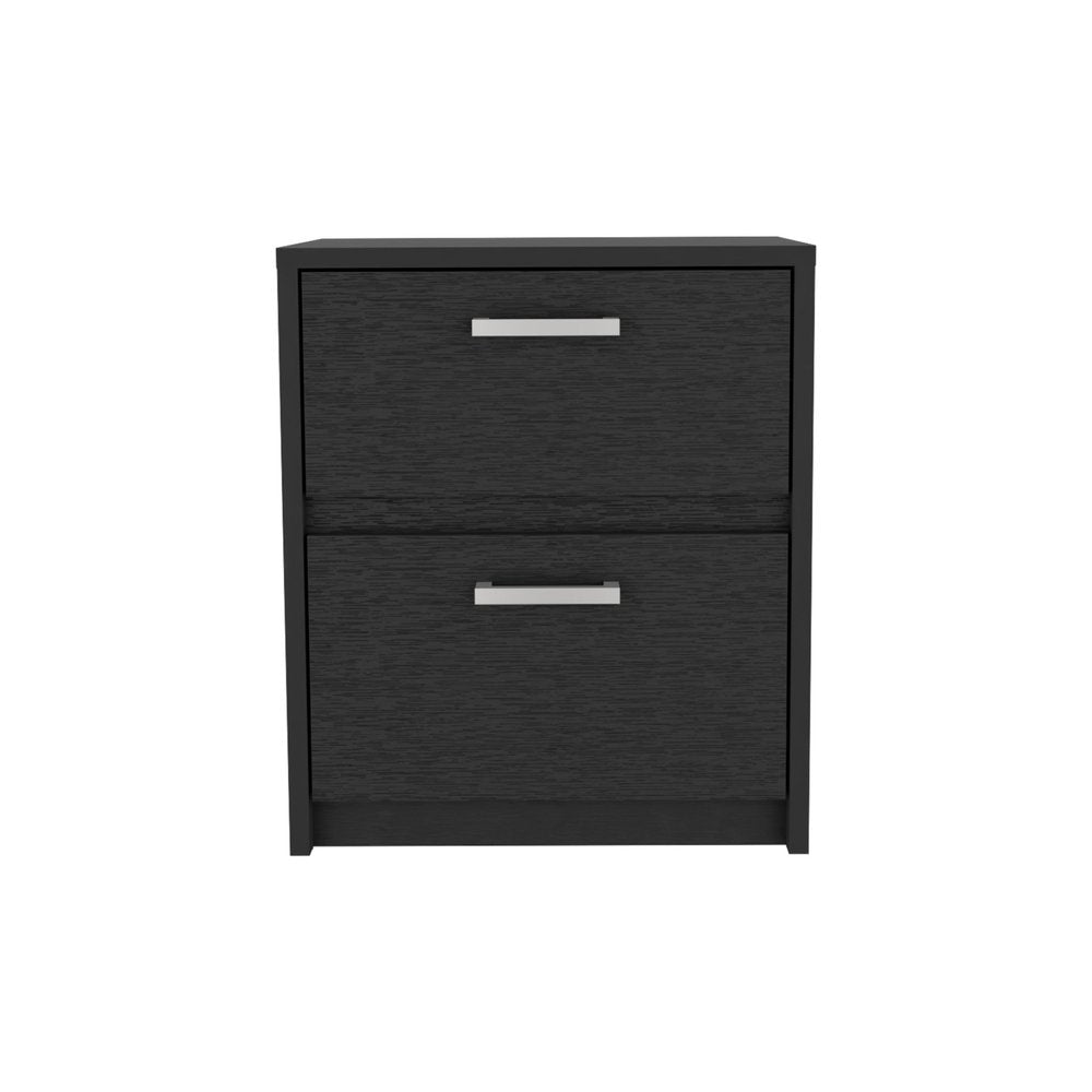 Black Wood Two Drawer Nightstand - 19-inch