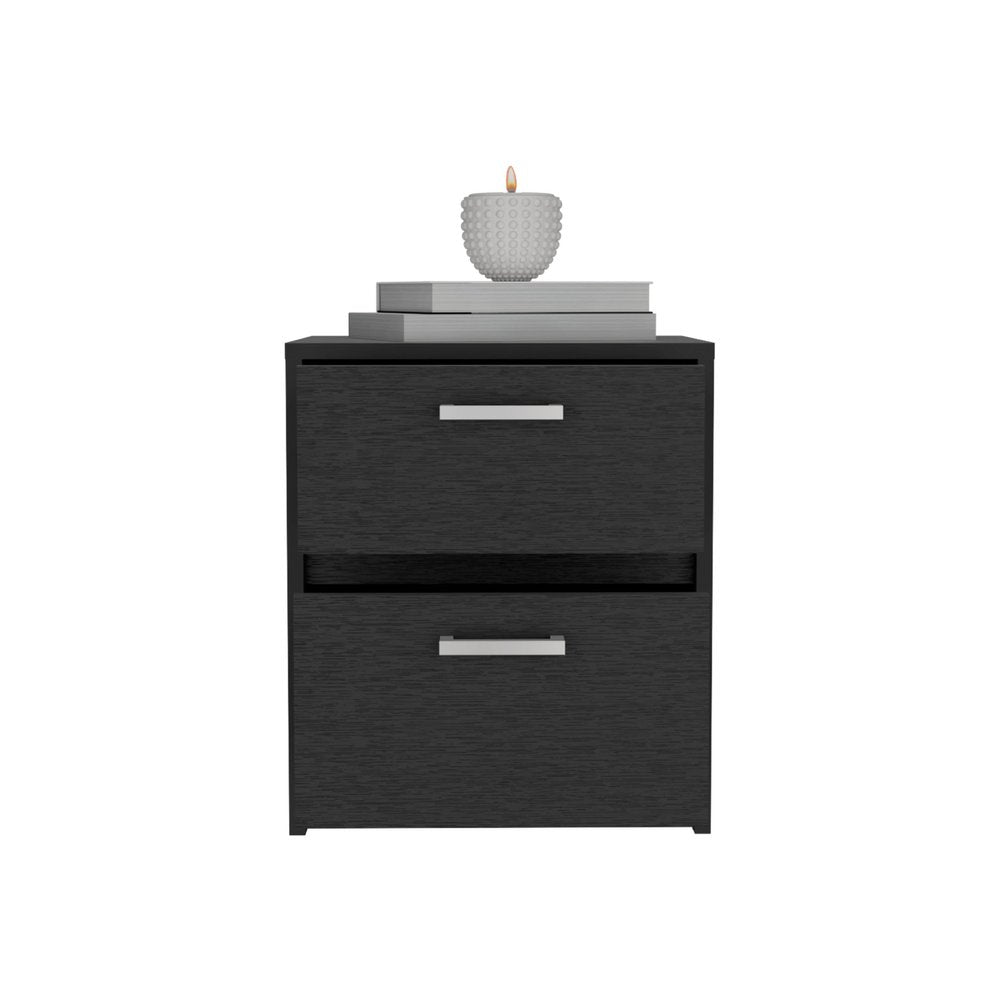 Black Wood Two Drawer Nightstand - 19-inch