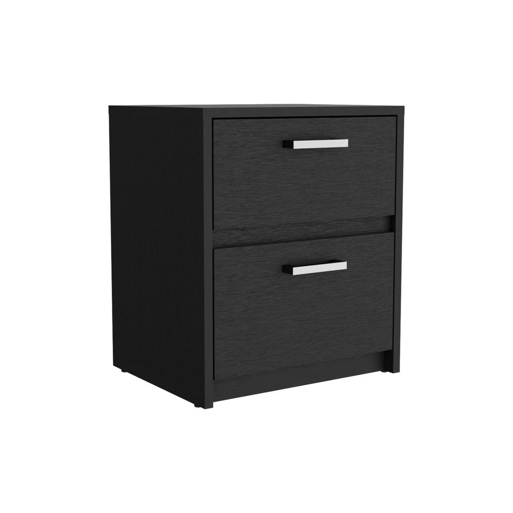 Black Wood Two Drawer Nightstand - 19-inch