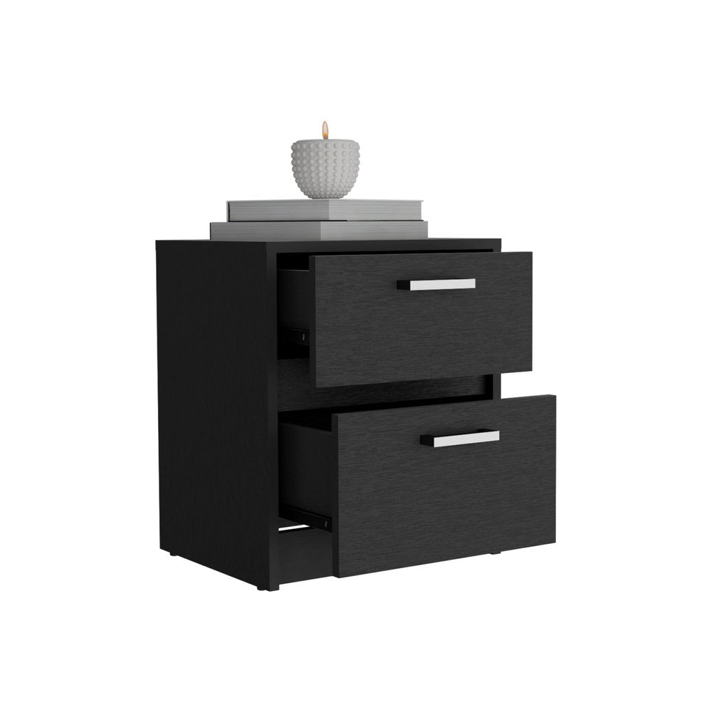 Black Wood Two Drawer Nightstand - 19-inch