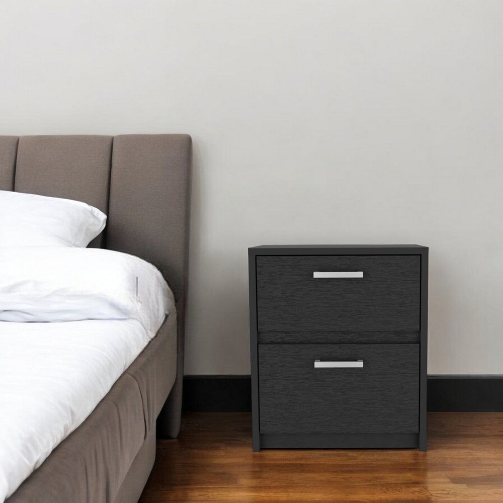 Black Wood Two Drawer Nightstand - 19-inch