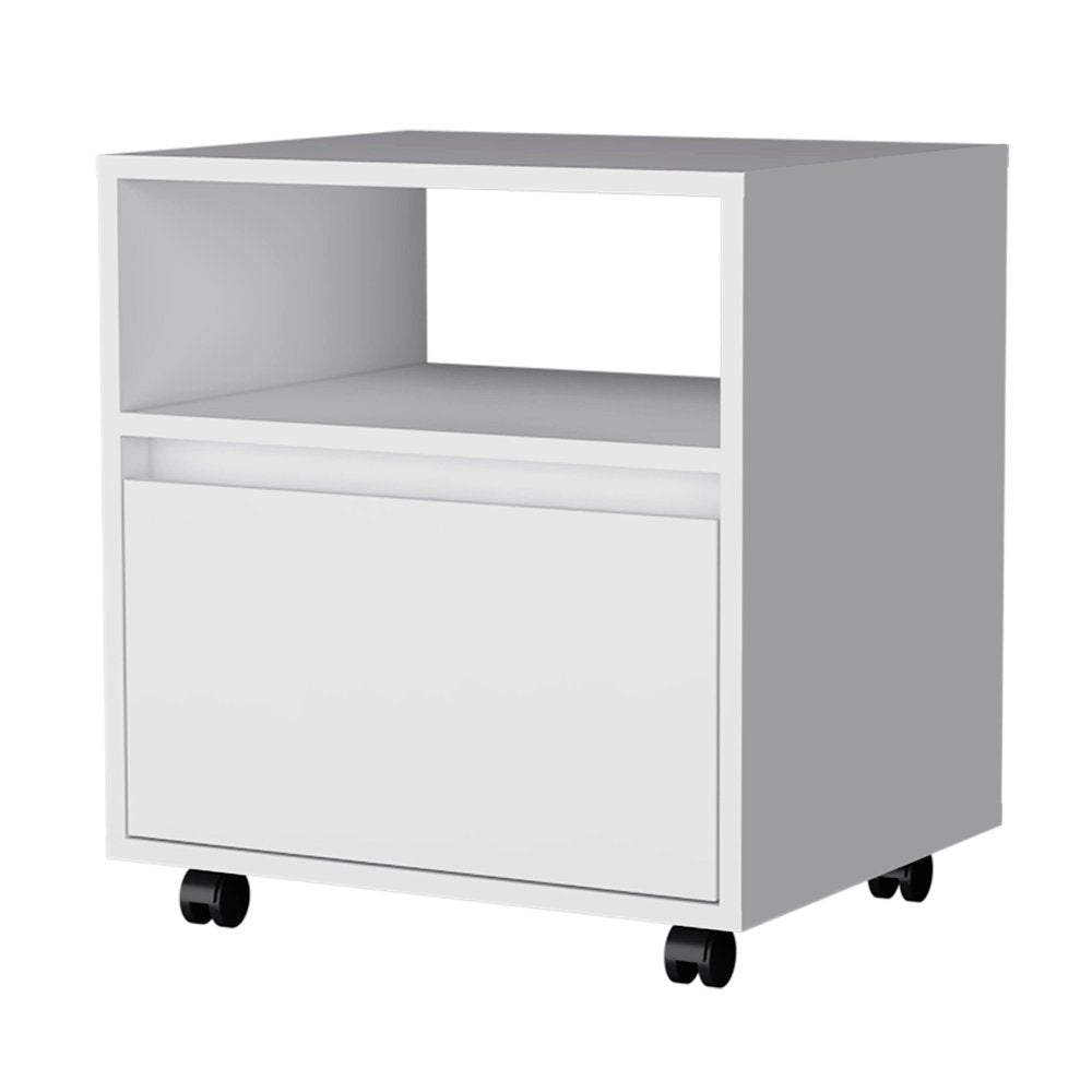 White Wood One Drawer Nightstand with Integrated Tech - 21-inch