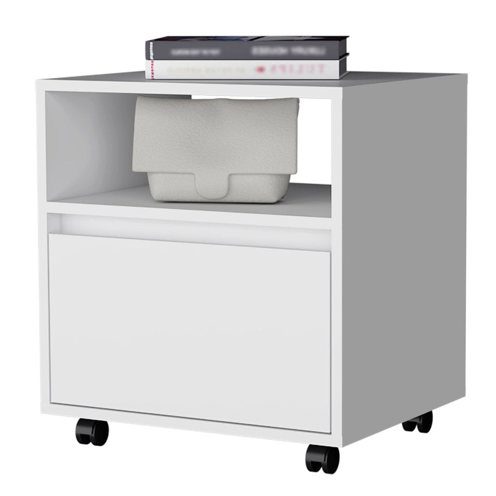 White Wood One Drawer Nightstand with Integrated Tech - 21-inch