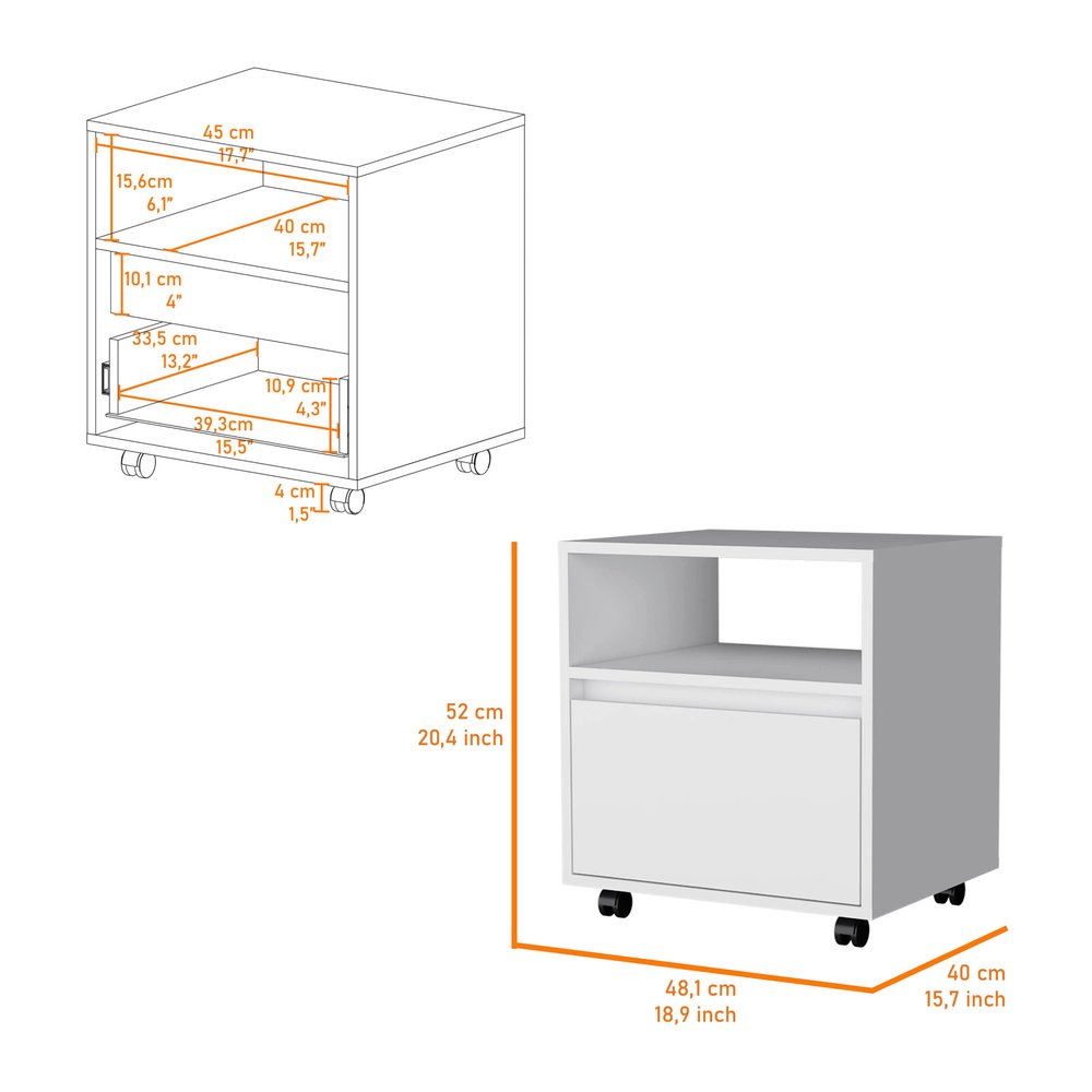 White Wood One Drawer Nightstand with Integrated Tech - 21-inch