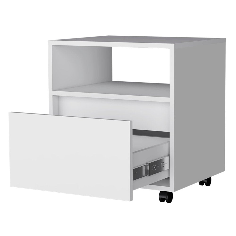 White Wood One Drawer Nightstand with Integrated Tech - 21-inch