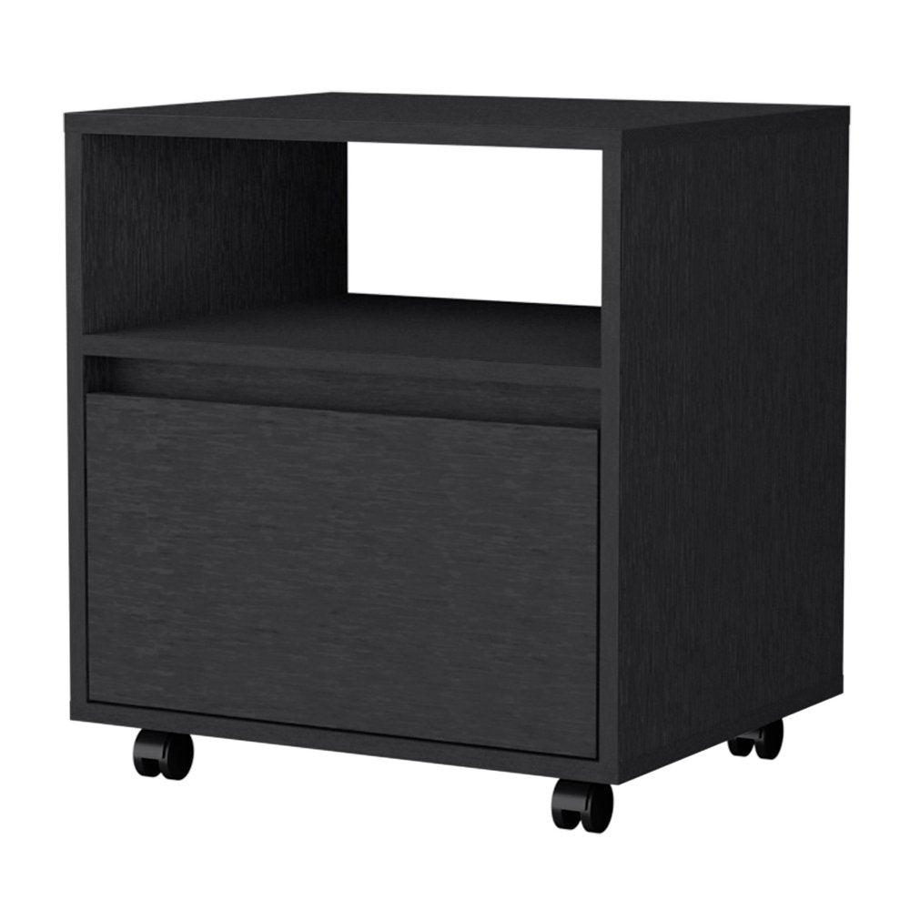 Black Wood One Drawer Nightstand with Integrated Tech - 21-inch