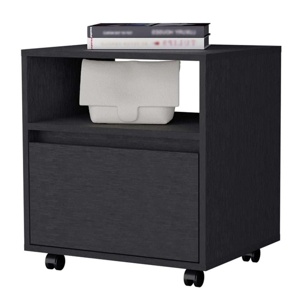 Black Wood One Drawer Nightstand with Integrated Tech - 21-inch