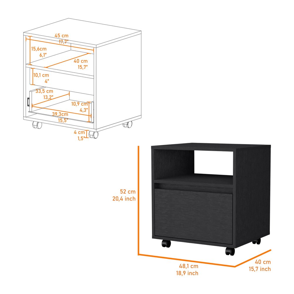 Black Wood One Drawer Nightstand with Integrated Tech - 21-inch