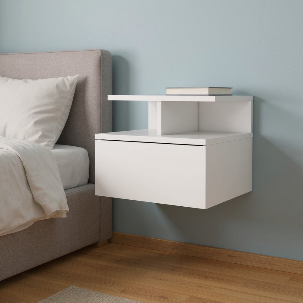 Wood One Drawer Floating Nightstand - 12-inch