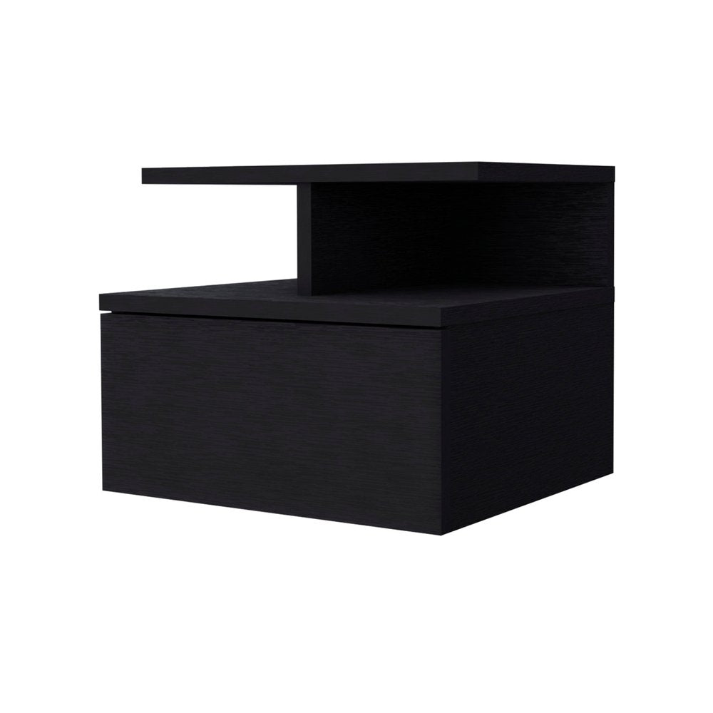 Black Wood One Drawer Nightstand with Integrated Tech - 12-inch