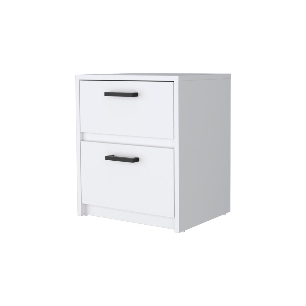White Wood Two Drawer Nightstand with Integrated Tech - 19-inch