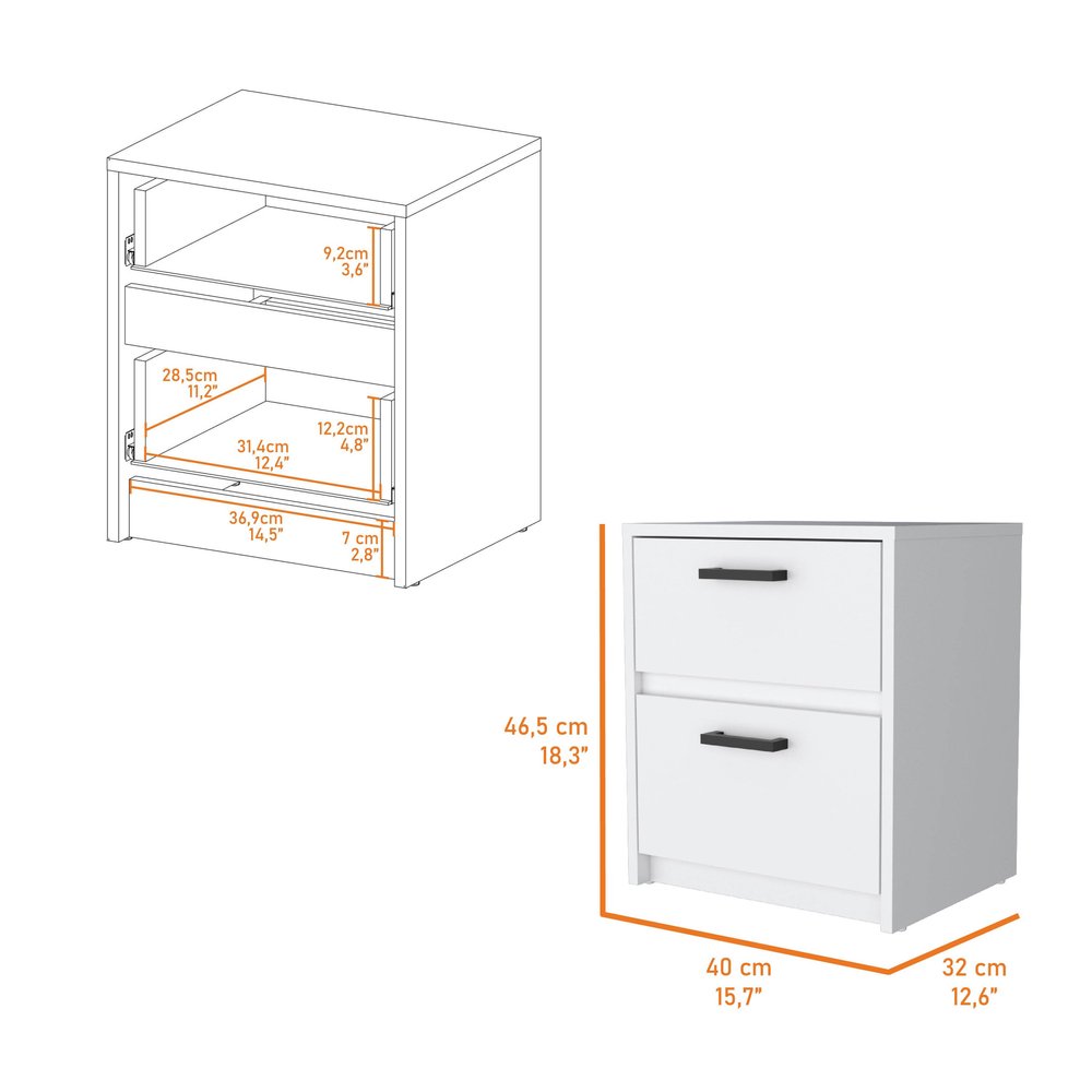 White Wood Two Drawer Nightstand with Integrated Tech - 19-inch