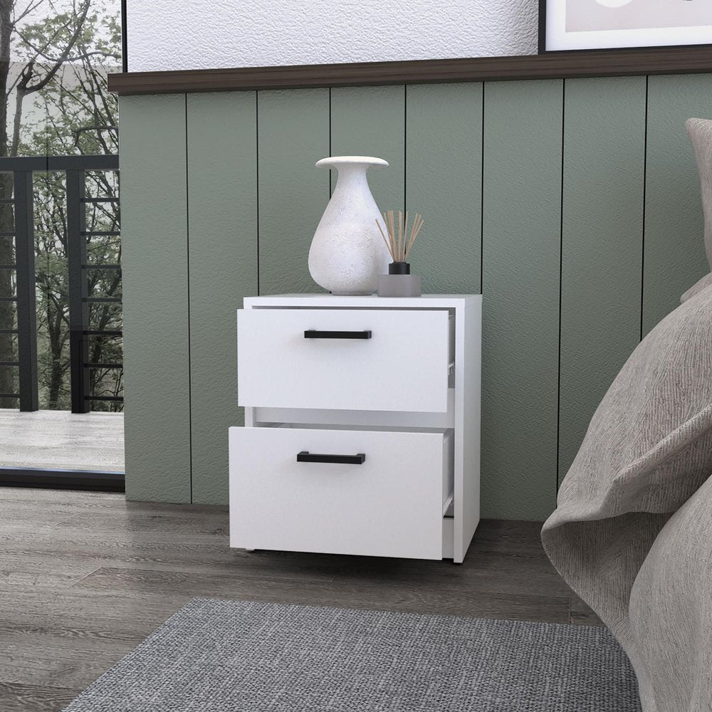 White Wood Two Drawer Nightstand with Integrated Tech - 19-inch