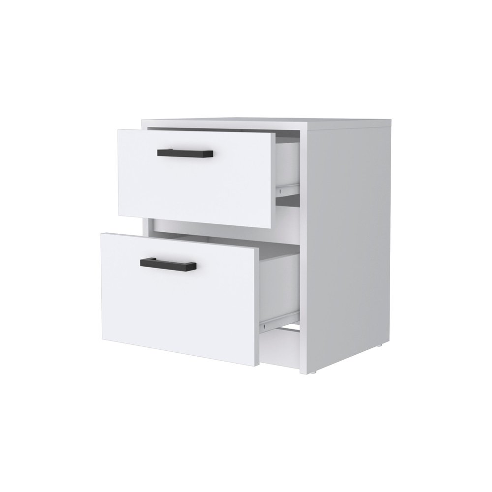 White Wood Two Drawer Nightstand with Integrated Tech - 19-inch