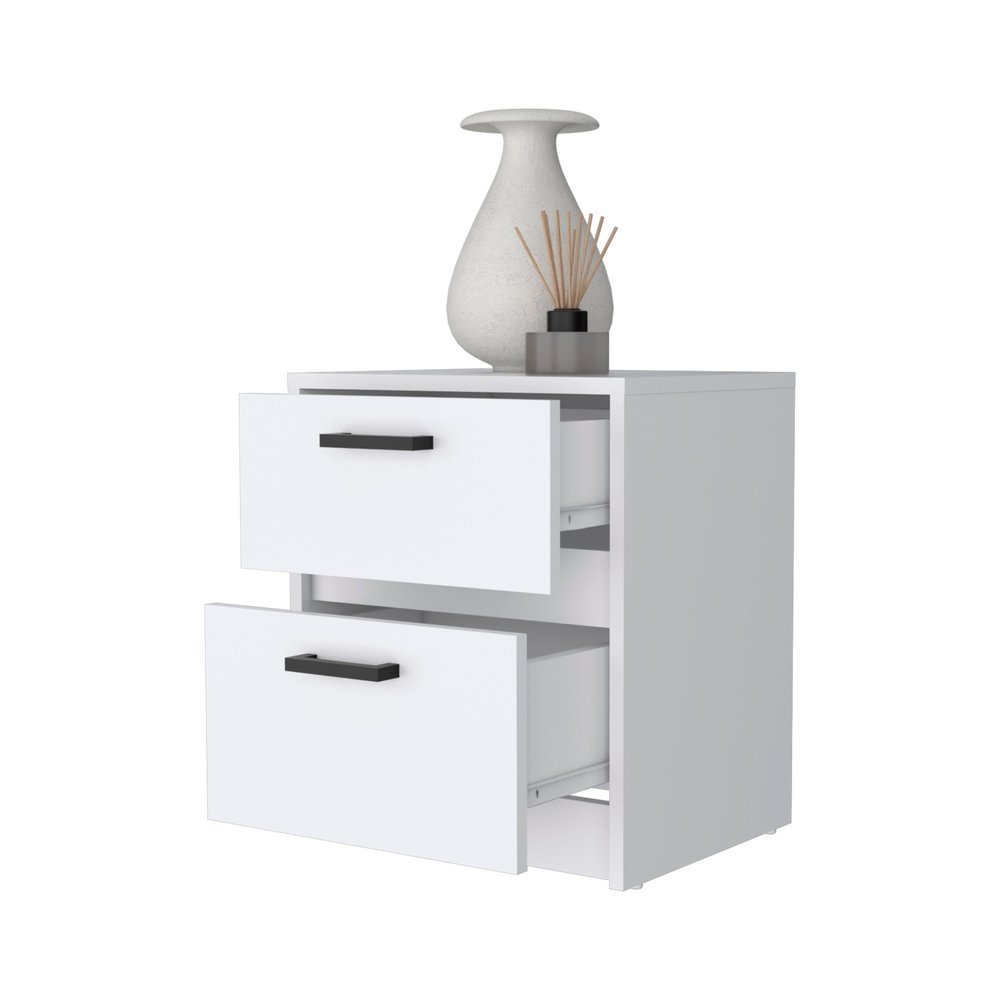 White Wood Two Drawer Nightstand with Integrated Tech - 19-inch
