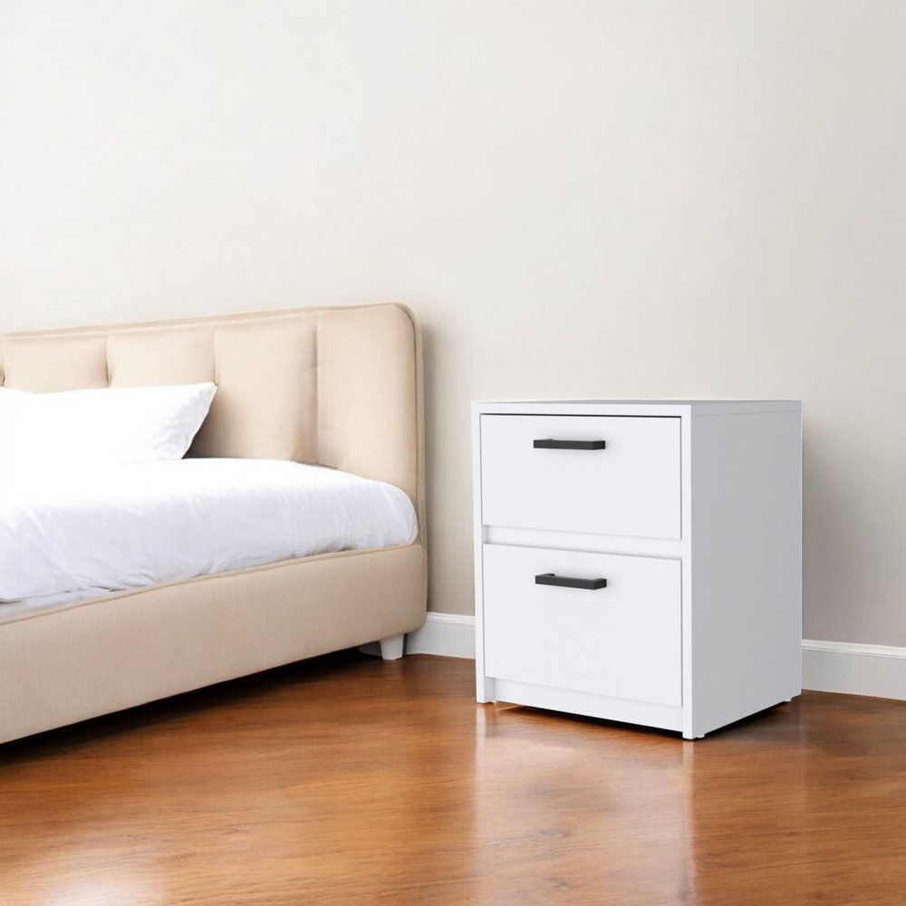 White Wood Two Drawer Nightstand with Integrated Tech - 19-inch