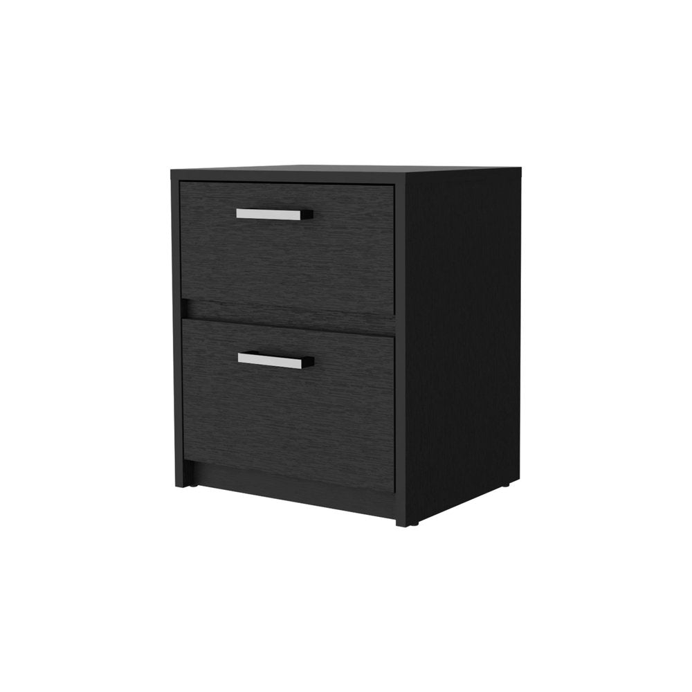 Black Wood Two Drawer Nightstand with Integrated Tech - 19-inch