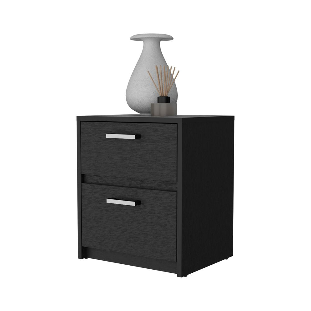 Black Wood Two Drawer Nightstand with Integrated Tech - 19-inch