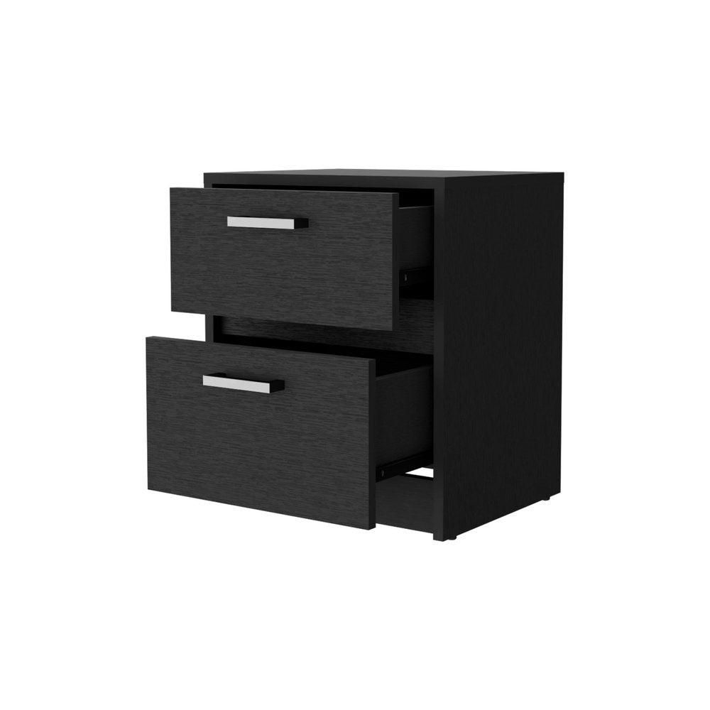 Black Wood Two Drawer Nightstand with Integrated Tech - 19-inch