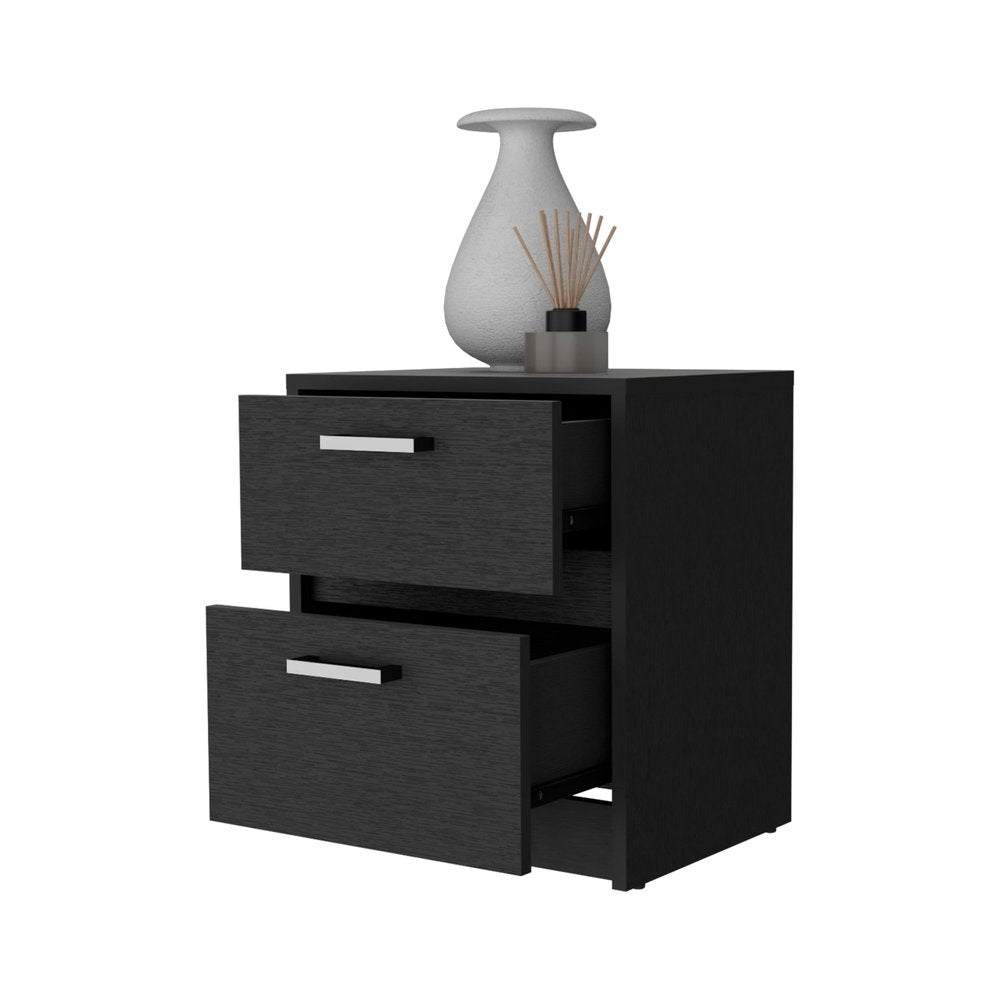 Black Wood Two Drawer Nightstand with Integrated Tech - 19-inch