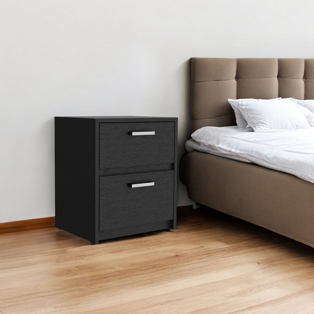 Black Wood Two Drawer Nightstand with Integrated Tech - 19-inch