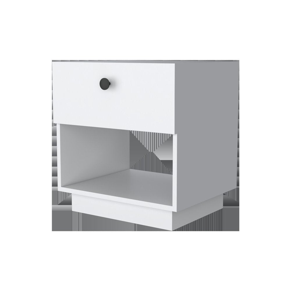 White Wood One Drawer Nightstand with Integrated Tech - 20-inch