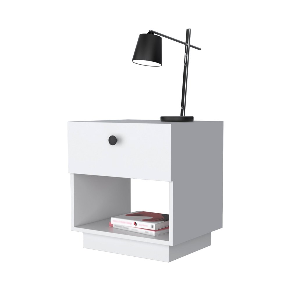 White Wood One Drawer Nightstand with Integrated Tech - 20-inch