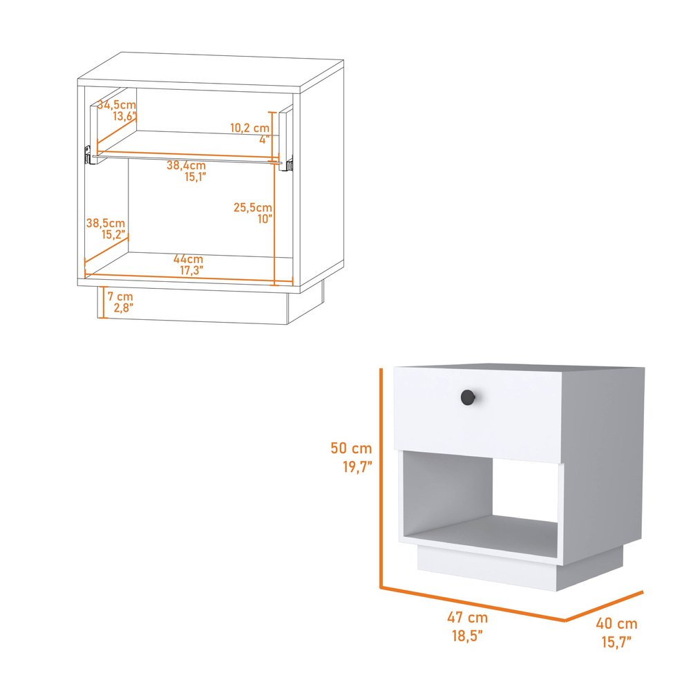 White Wood One Drawer Nightstand with Integrated Tech - 20-inch