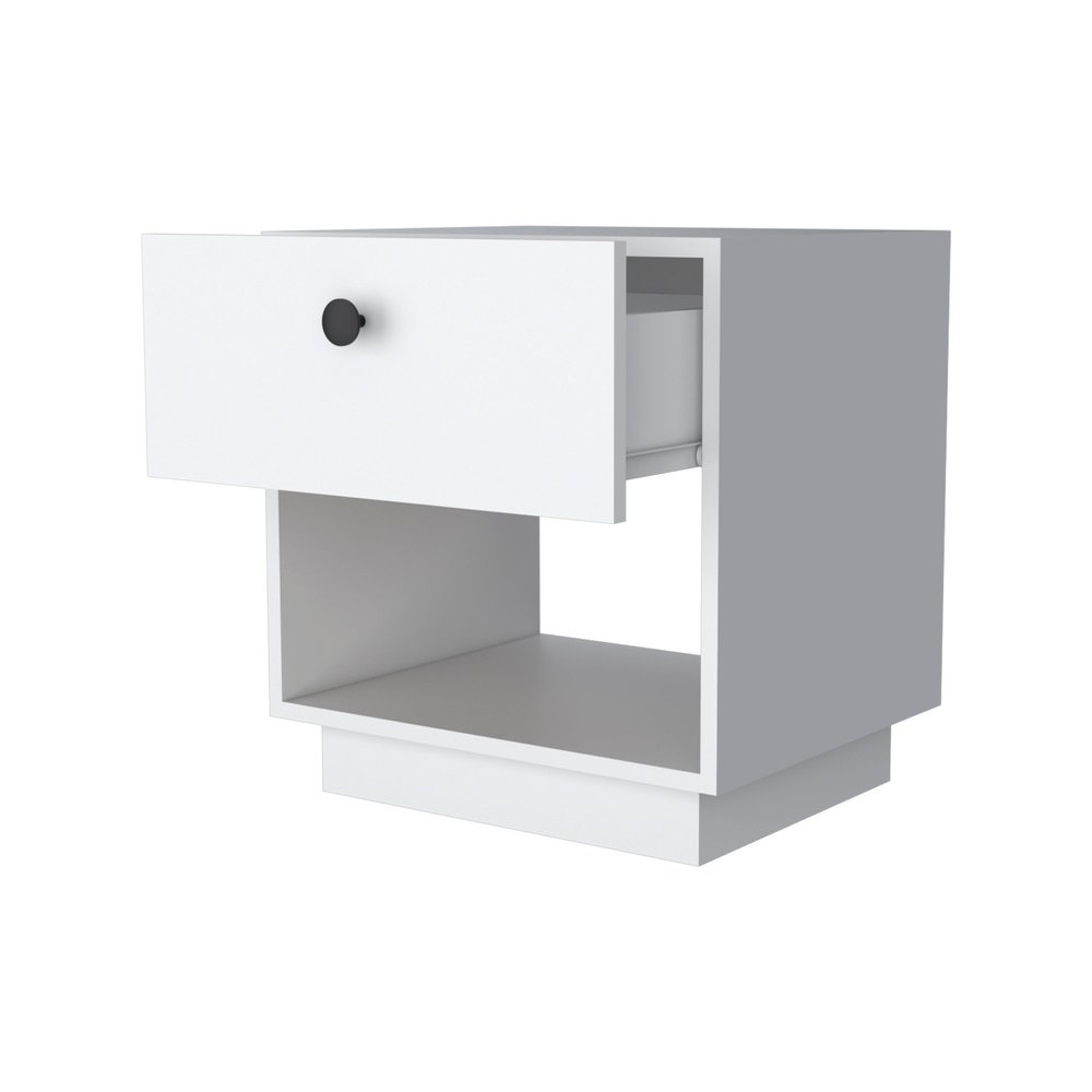 White Wood One Drawer Nightstand with Integrated Tech - 20-inch