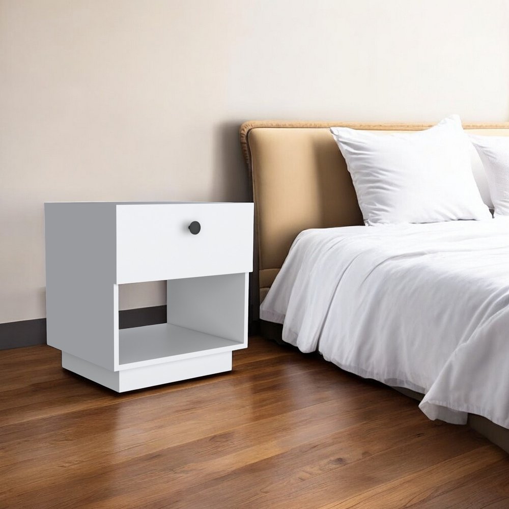 White Wood One Drawer Nightstand with Integrated Tech - 20-inch