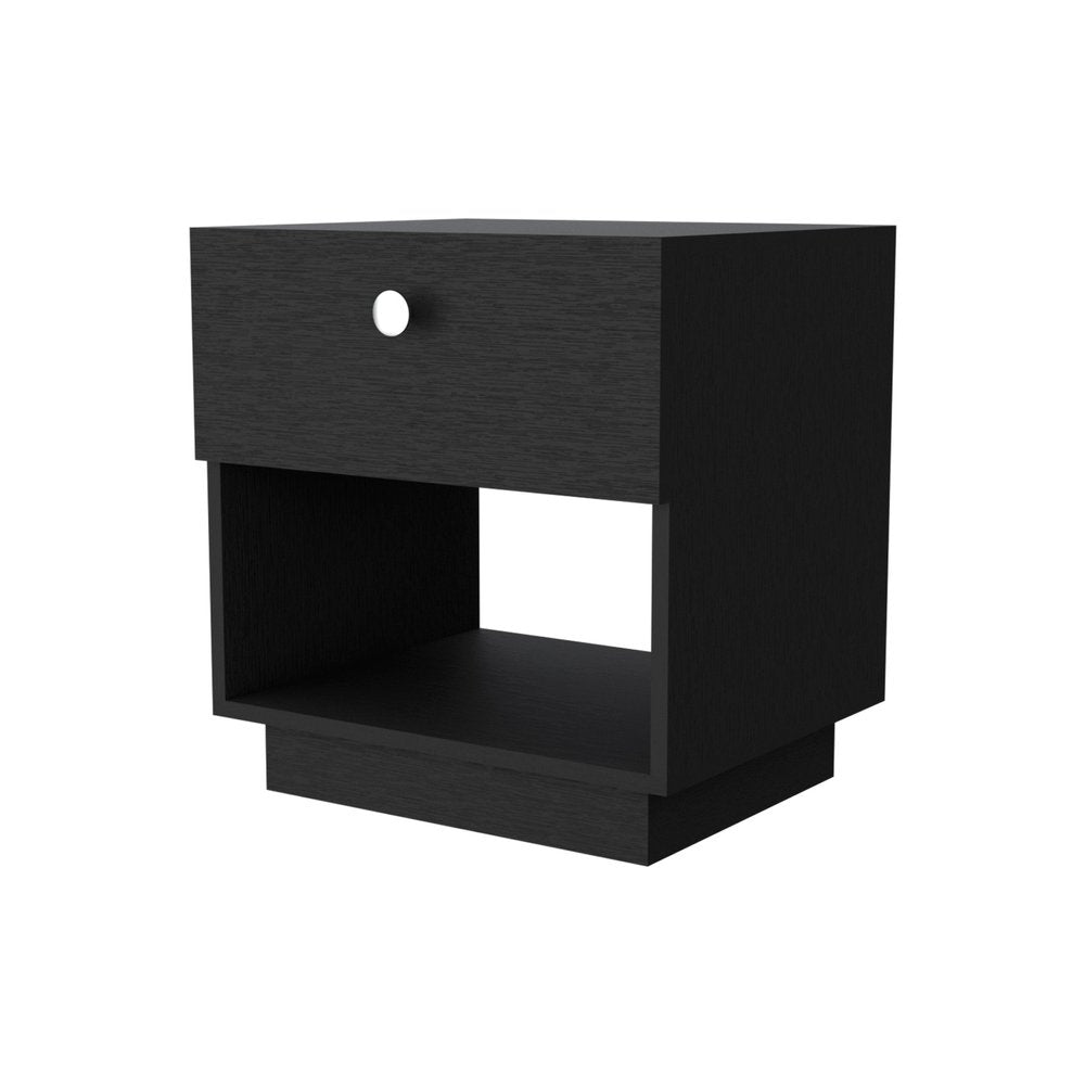 Black Wood One Drawer Nightstand with Integrated Tech - 20-inch