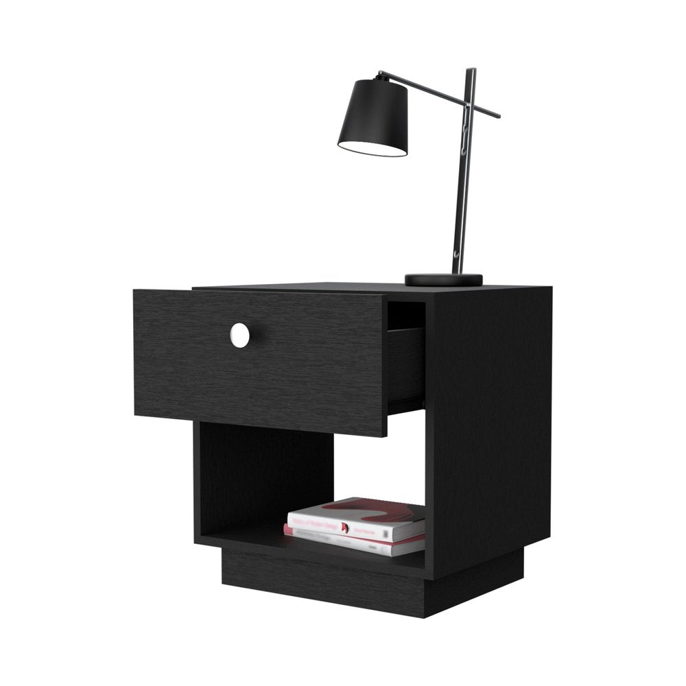 Black Wood One Drawer Nightstand with Integrated Tech - 20-inch
