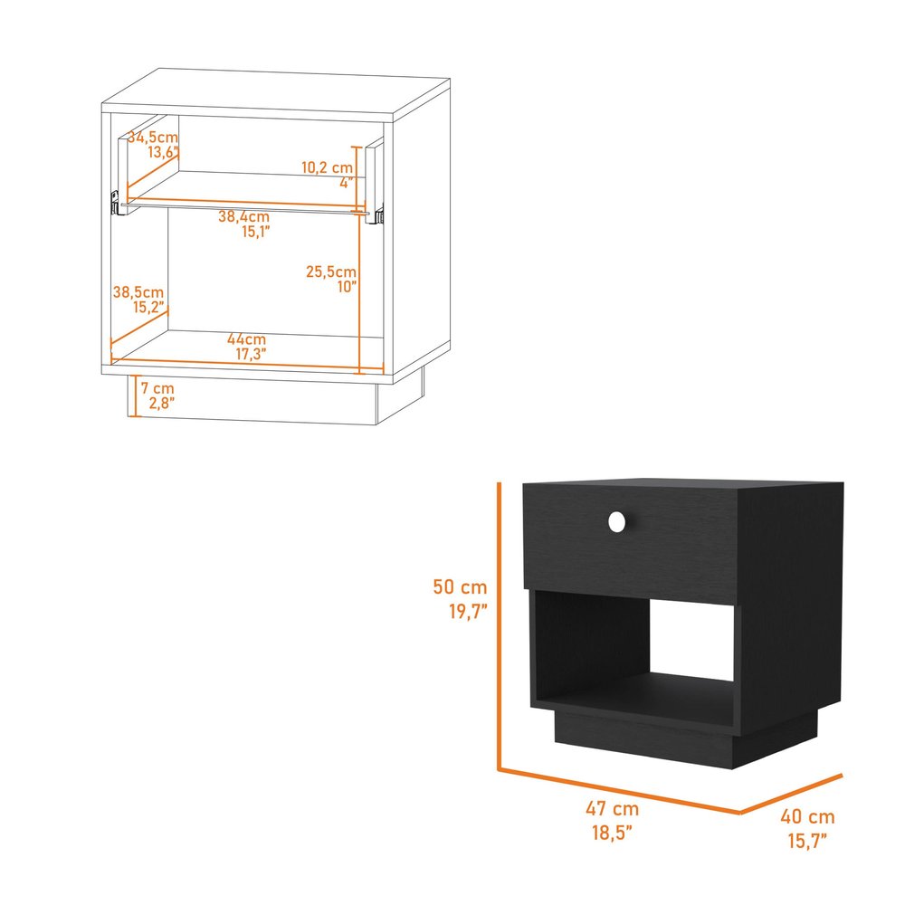 Black Wood One Drawer Nightstand with Integrated Tech - 20-inch