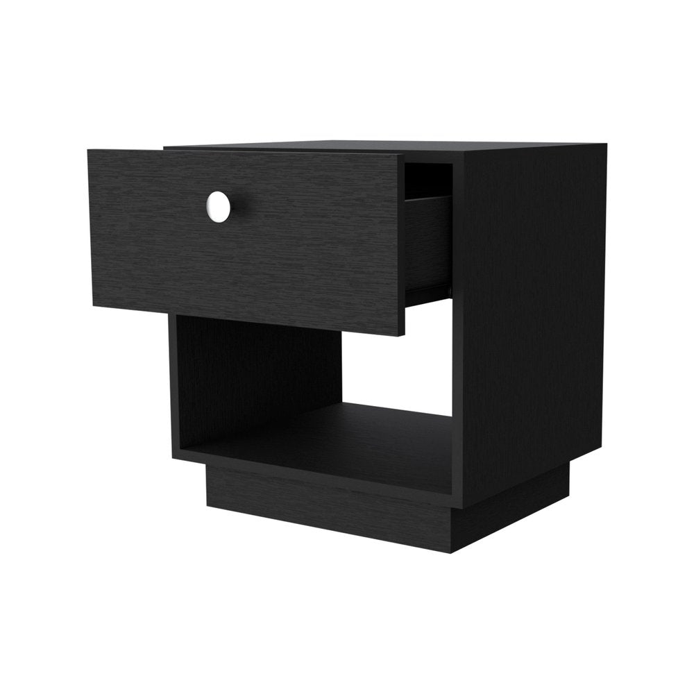 Black Wood One Drawer Nightstand with Integrated Tech - 20-inch