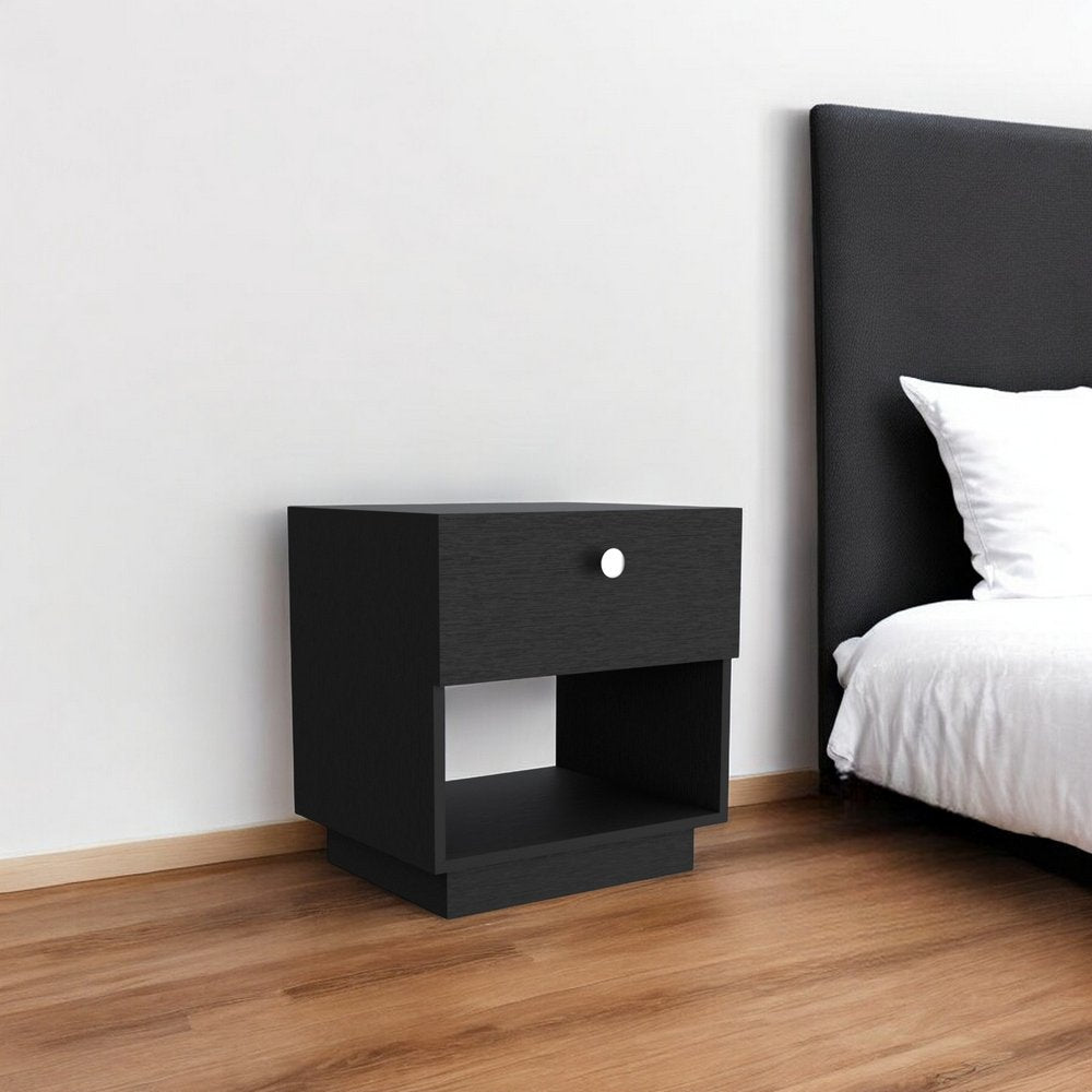 Black Wood One Drawer Nightstand with Integrated Tech - 20-inch