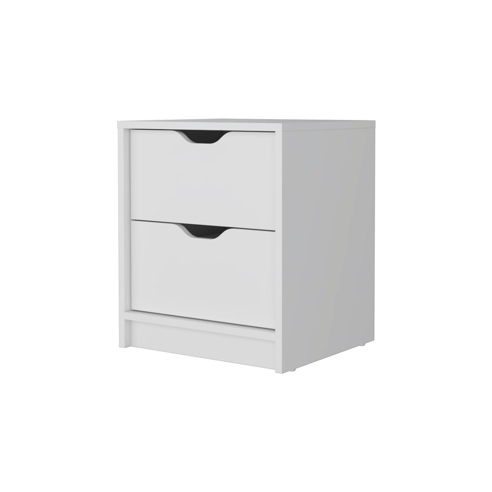 White Wood Two Drawer Nightstand with Integrated Tech - 19-inch