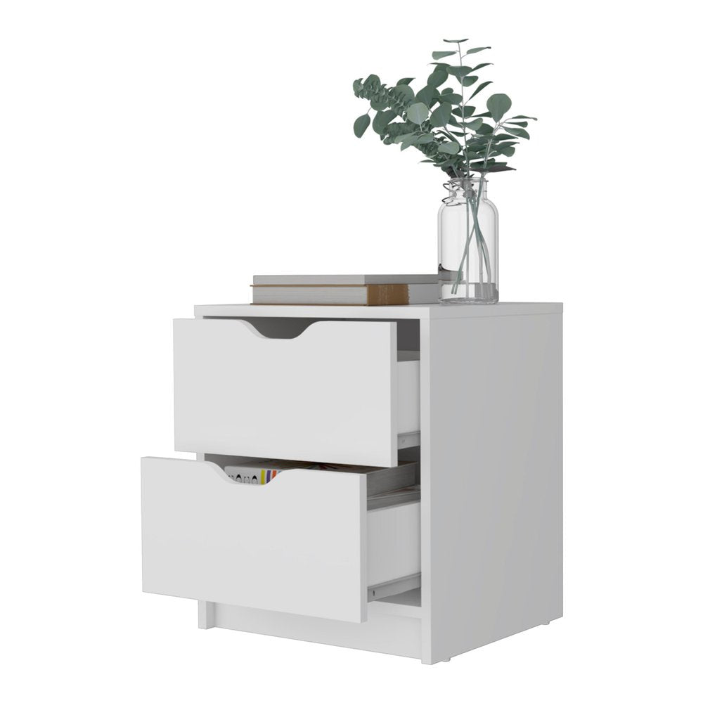 White Wood Two Drawer Nightstand with Integrated Tech - 19-inch