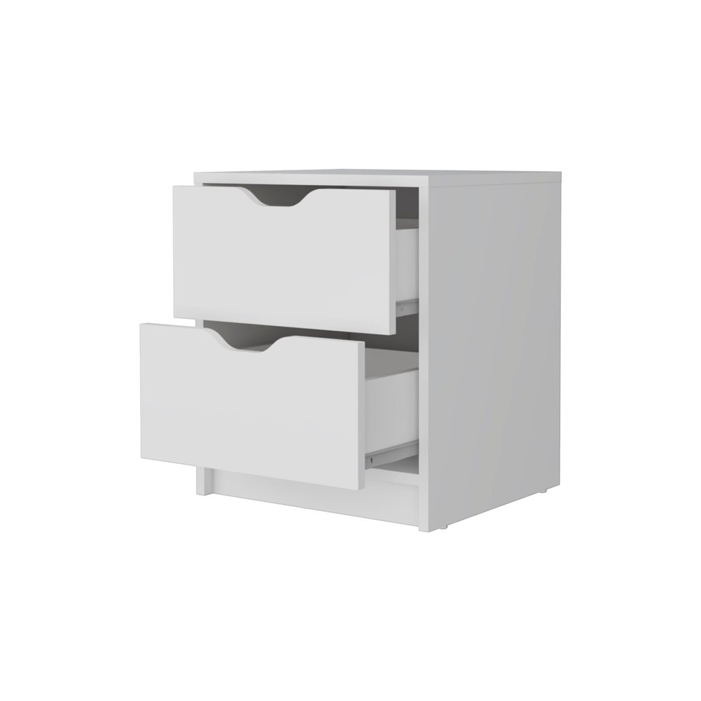 White Wood Two Drawer Nightstand with Integrated Tech - 19-inch